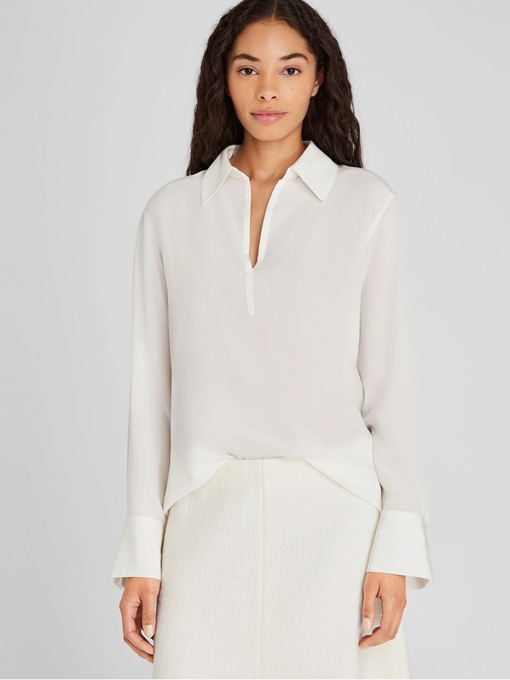 Women's Chandails Silk Popover Shirt in White Size Small